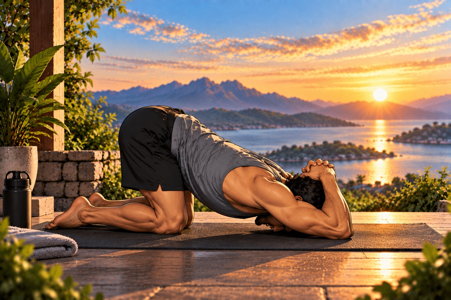 Kneeling prayer and lat stretch