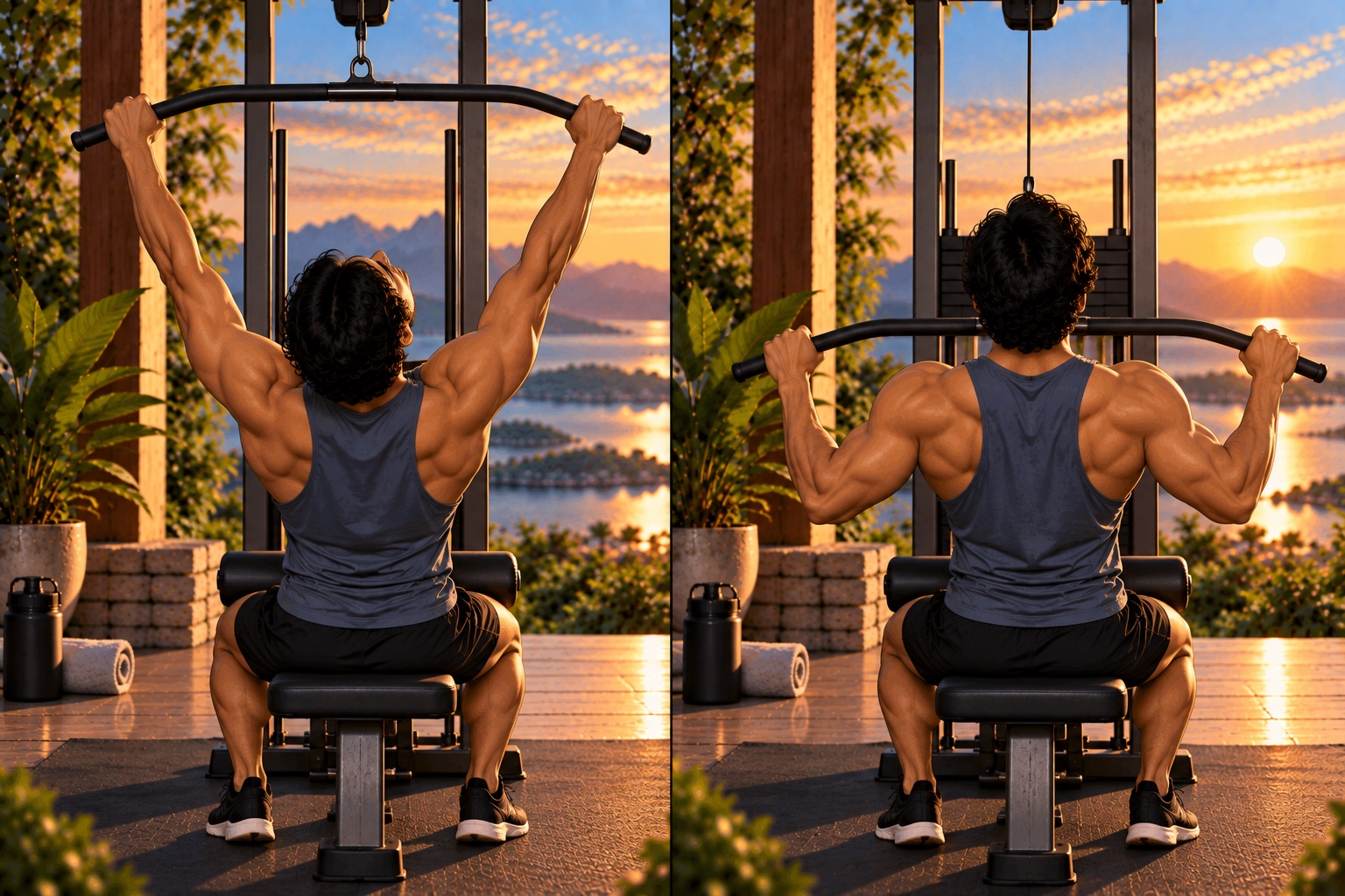 Lat pulldown with coordinated head movement
